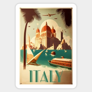 Italy Coastal Palace Vintage Travel Art Poster Sticker